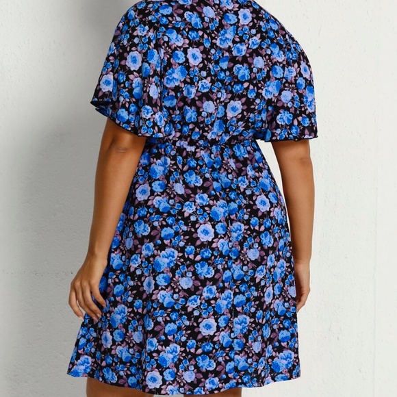 Boho Plus Pink Floral Print Butterfly Sleeve Cottagecore Dress - Picture 5 of 8